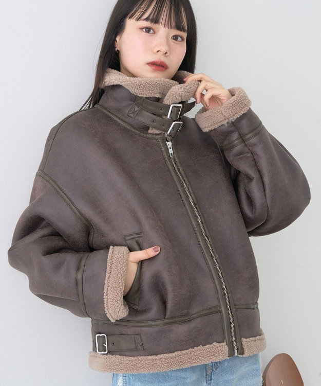 earth music&ecology フェイクムートンジャケット Brown