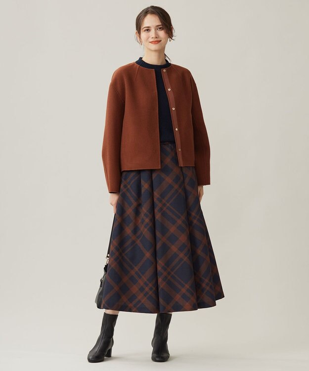 自由区 【洗える】コットンウールミドルゲージプルオーバー ニット ネイビー