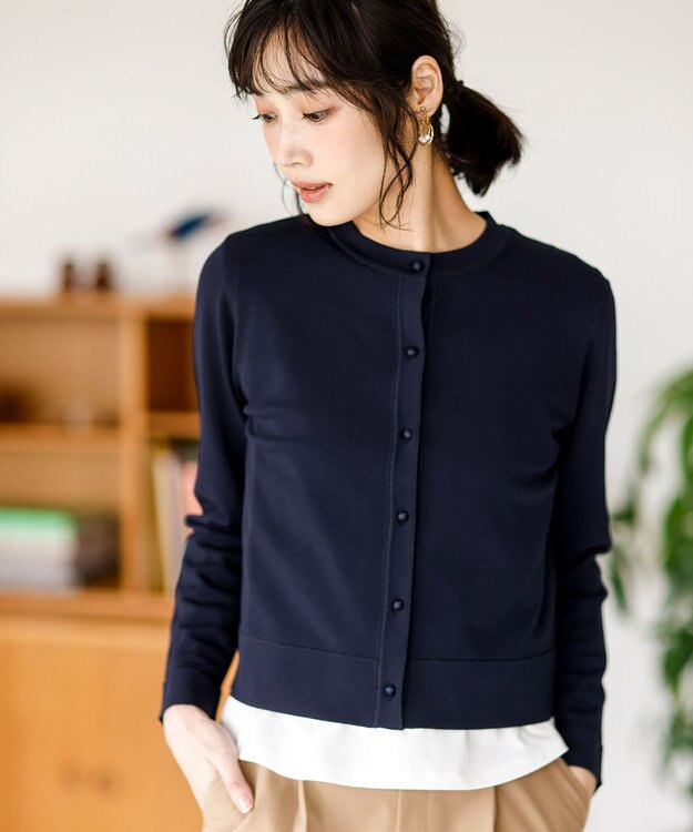 ANY SIS 【BAILA掲載/好印象ブライトニット】ラメライン カーディガン ネイビー