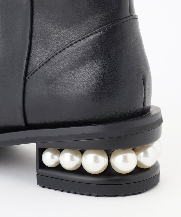 組曲 【23.5cm~24cm】パールヒールミドルブーツ ブラック系