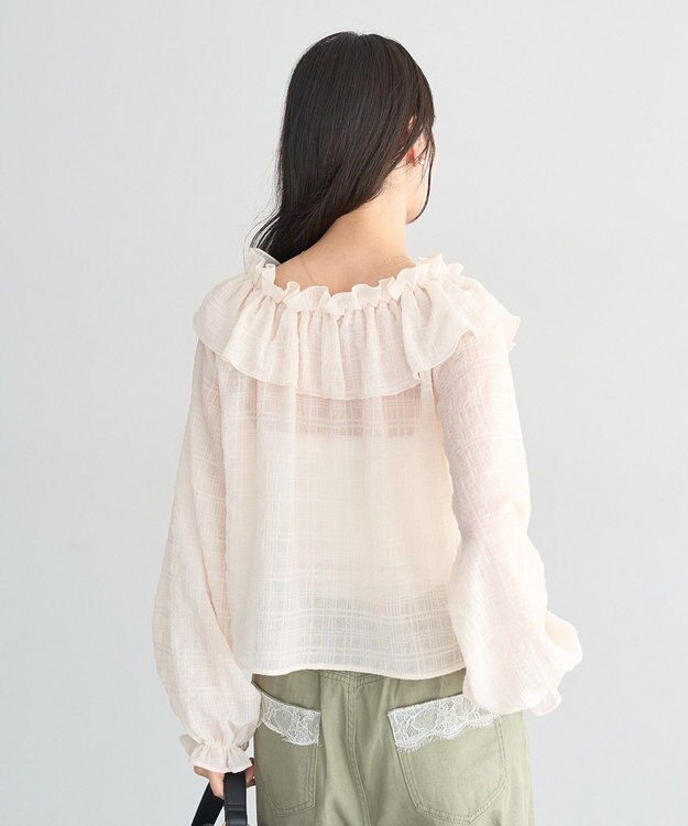 earth music&ecology シアーチェック2wayオフショルブラウス Ivory