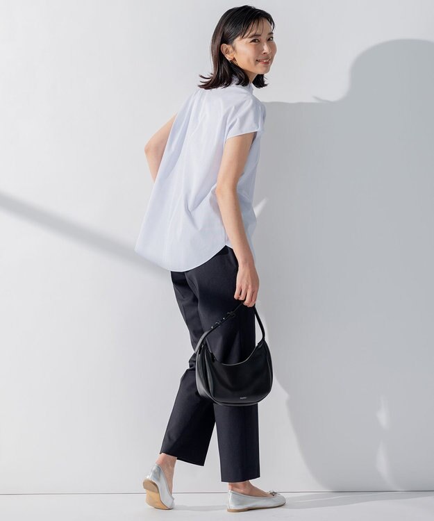 23区 【洗える】コットンポプリン スタンドカラー ブラウス ホワイトストライプ