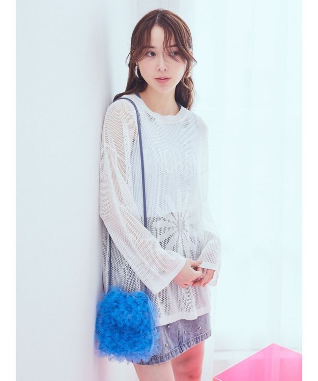 earth music&ecology チュールフリルミニショルダーバッグ Blue