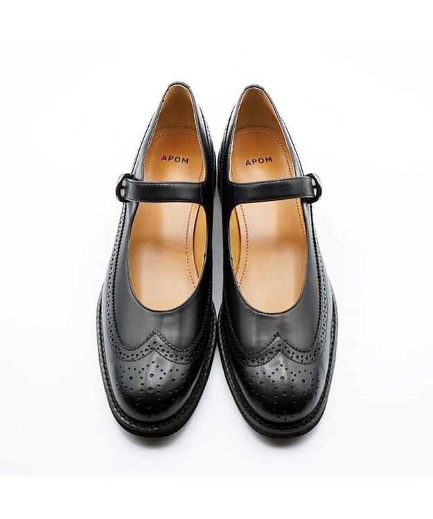 APOM 本革メリージェーンブローグシューズ 30 ブラック