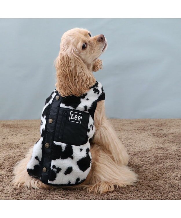 PET PARADISE Lee 牛柄 背中開きボアベスト 《 白黒》 中型犬 大型犬 牛柄 白黒