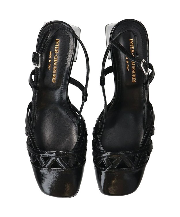 INTER-CHAUSSURES 【INTER-CHAUSSURES】スクエアトウチャンキーヒールバックバンド ブラックエナメル