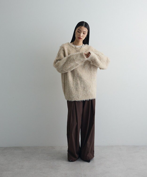 Green Parks 前後２ｗａｙキーネックシャギーニット Beige