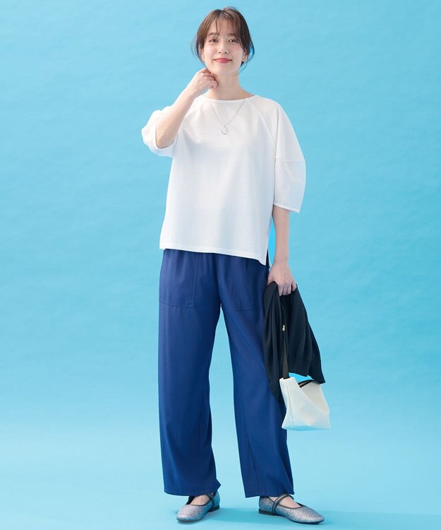 ANY 【新色追加/洗濯機可/ウエストゴム/接触冷感/UVケア/6色展開】清涼リラックスパンツ ブルー