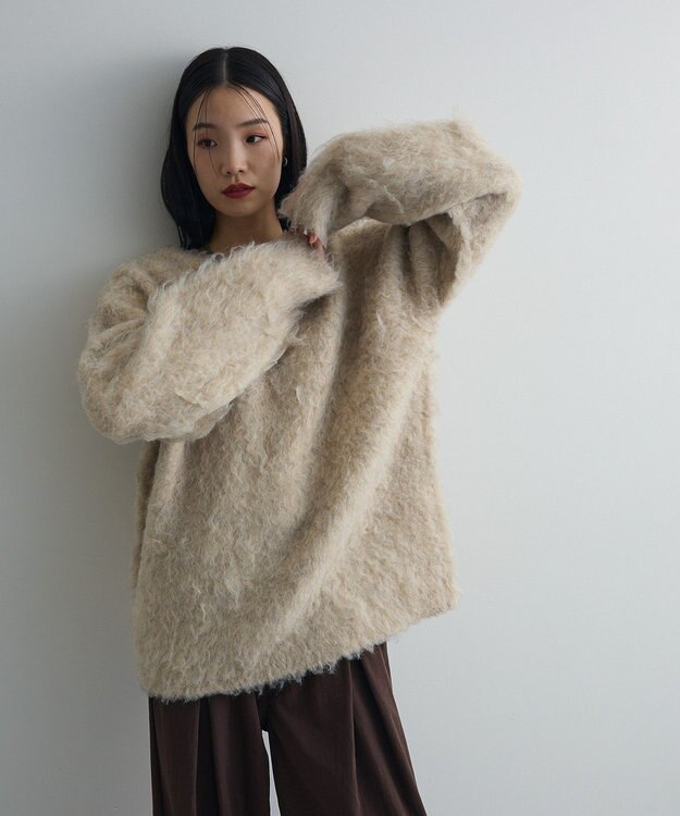 Green Parks 前後２ｗａｙキーネックシャギーニット Beige