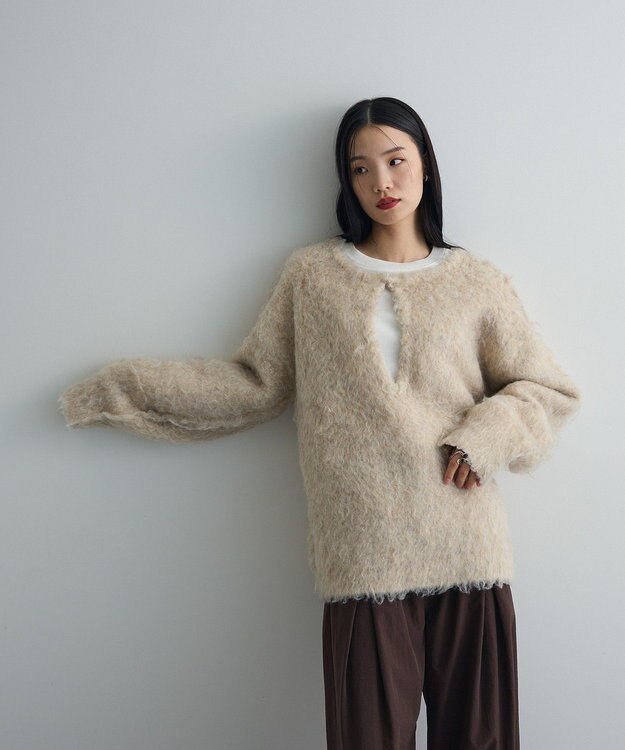 Green Parks 前後２ｗａｙキーネックシャギーニット Beige