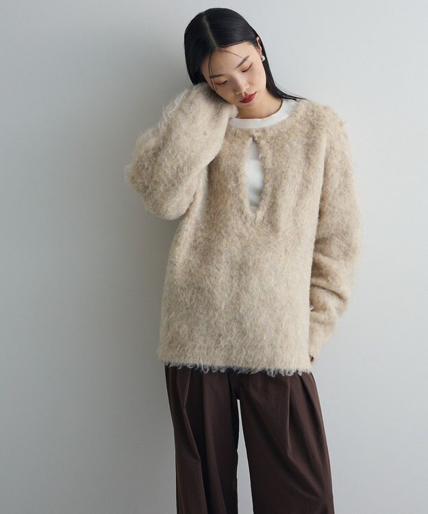 Green Parks 前後２ｗａｙキーネックシャギーニット Beige