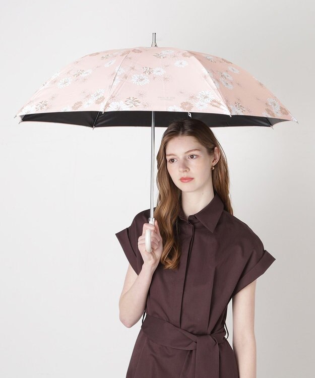 MOONBAT 【一級遮光/軽量】PAUL & JOE 晴雨兼用 日傘 長傘 総柄クリザンテーム 遮熱 UV ピーチ