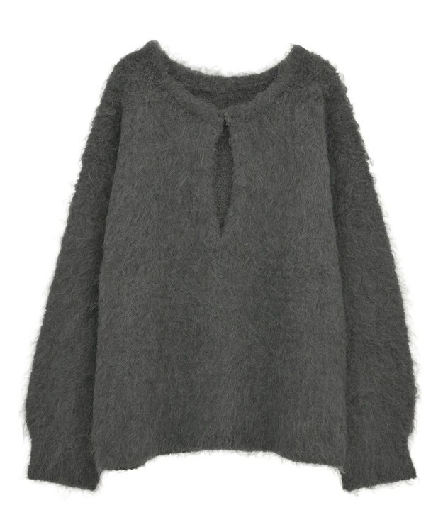 Green Parks 前後２ｗａｙキーネックシャギーニット Charcoal Gray