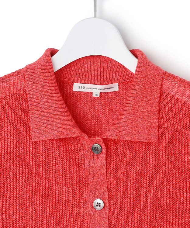 23区 【先行予約】ピュアリネン ハーフスリーブ ポロニット オレンジ系