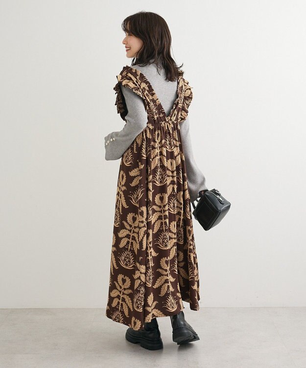 Green Parks ■ＥＳＣＡＲ　ボタニカルｐｔフリルエプロンワンピース Brown