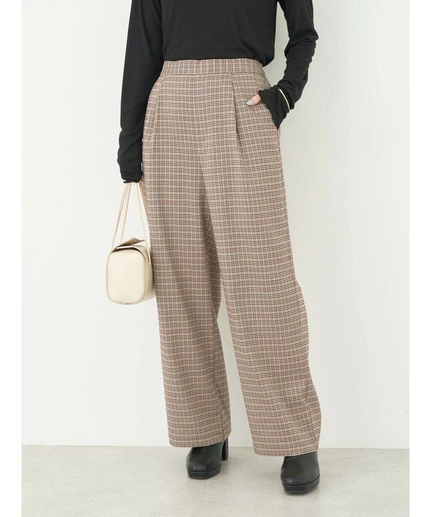 earth music&ecology チェックストレートパンツ Check Beige