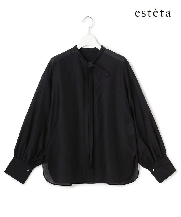 23区 【エステータ】シルクコットンローン ボウタイブラウス ブラック系