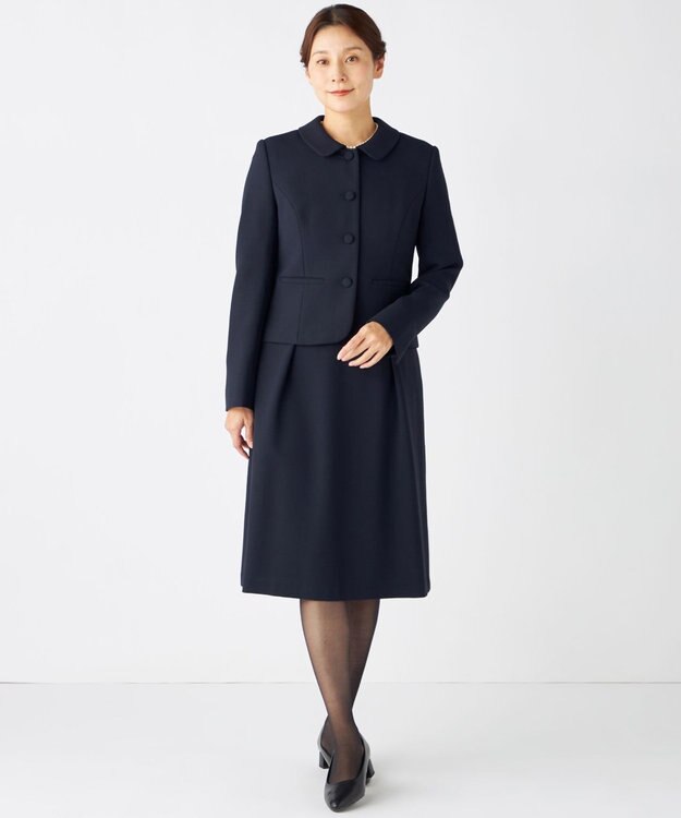 自由区 FORMAL 【お受験/セレモニーに】濃紺洗える/ストレッチワンピース+ジャケット ネイビー系