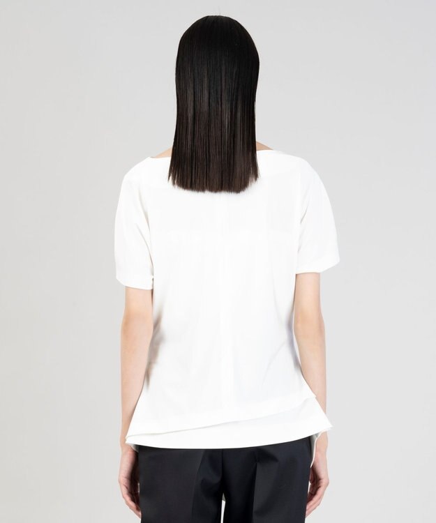 23区 L 【エステータ】トリアセストレッチクロス タック ブラウス ホワイト系