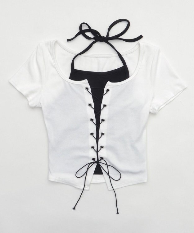 WEGO フロントレースアップレイヤードT ホワイト