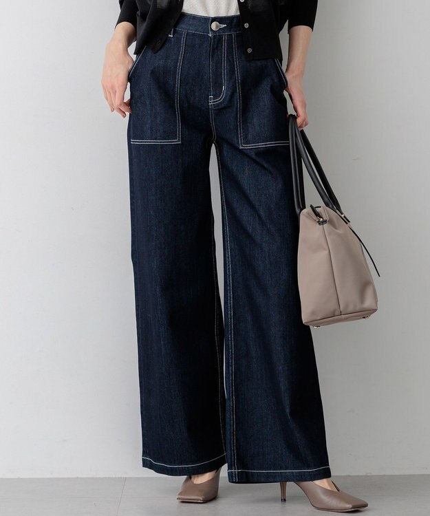 23区 L 【先行予約/見上愛さん着用】23区 Summer DENIM ベイカーパンツ ネイビー系