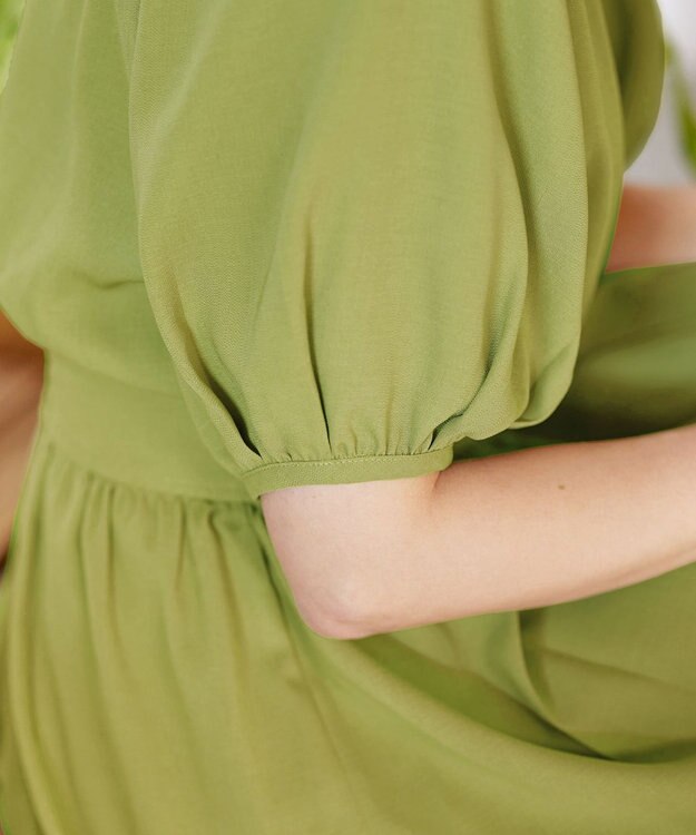 Tiaclasse 【洗える】麻調ギャザーワンピース グリーン