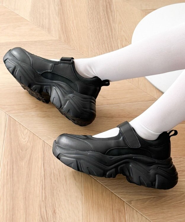 WEGO 厚底ベロクロストラップシューズ ブラック