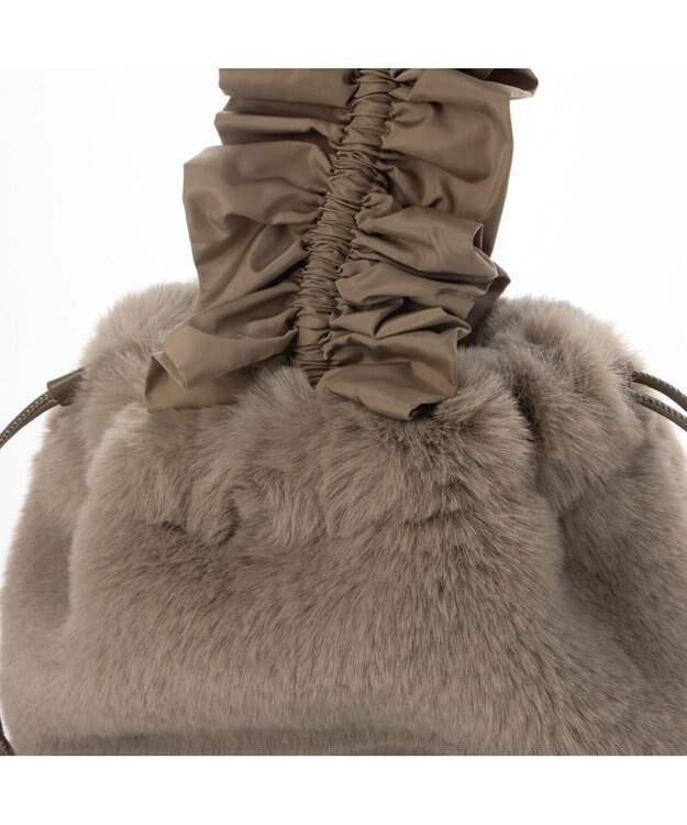 UNBILLION カシュカシュ cachecache / フリルハンドルエコファー巾着バッグ オーク