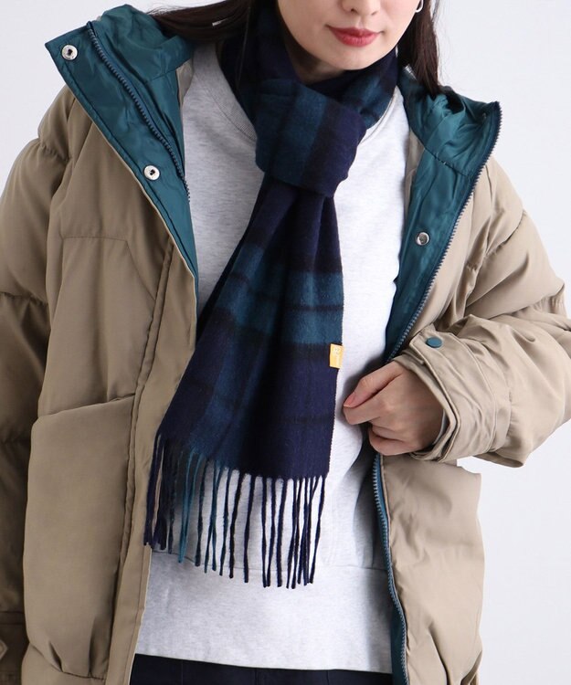 MOONBAT WEB限定【洗える】ミエル (miel) カシミヤ100％ チェックマフラー ネイビーブルー