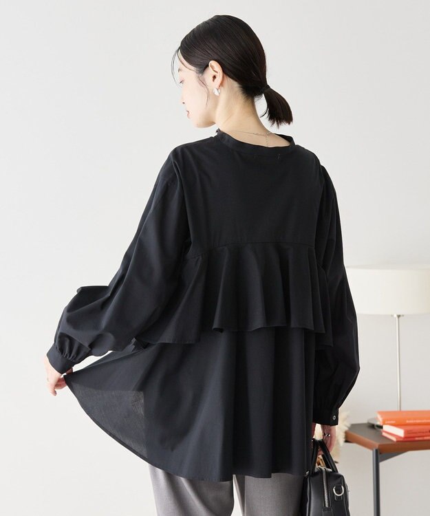 AMERICAN HOLIC イージーケアバックフリルバンドカラーシャツ Black