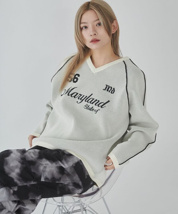 WEGO 【ユニセックス着用ITEM】ゲームロゴメッシュジャガードプルオーバー オフホワイト