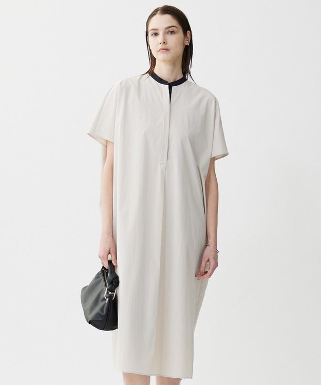 ICB L 【接触冷感・UVカット・洗える】RENUソフトタイプライター バンドカラーワンピース トープ×ブラック系