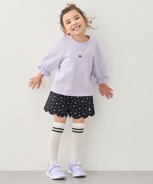 ANY KIDS チュール袖 七分Tシャツ ラベンダー