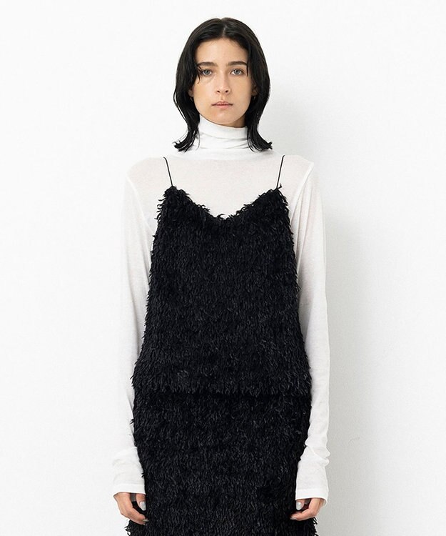 NAVE 【Nave・洗える】フェザーフリンジ キャミソールブラウス ブラック系