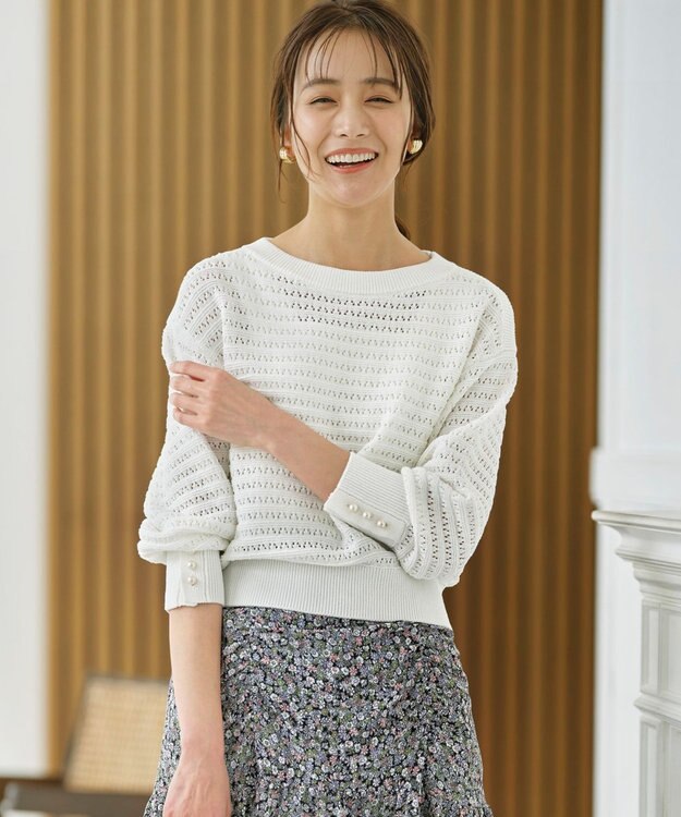 組曲 L 編地切替ドルマンプルオーバー ニット アイボリー系