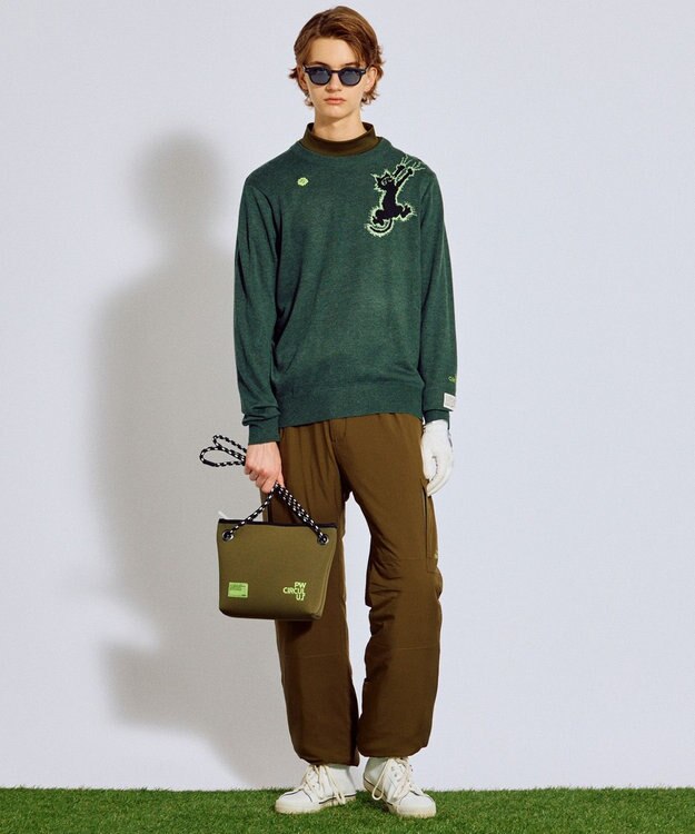 PW CIRCULUS 【MEN】Spark cat クルーネックニット ゴルフ カーキ系