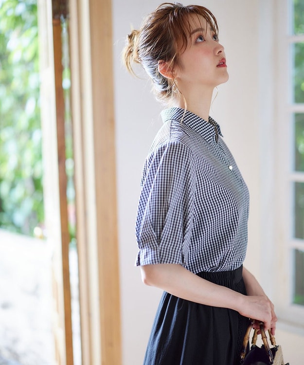 ANY SIS 【洗える】ピケチェック ブラウス モノトーンギンガム