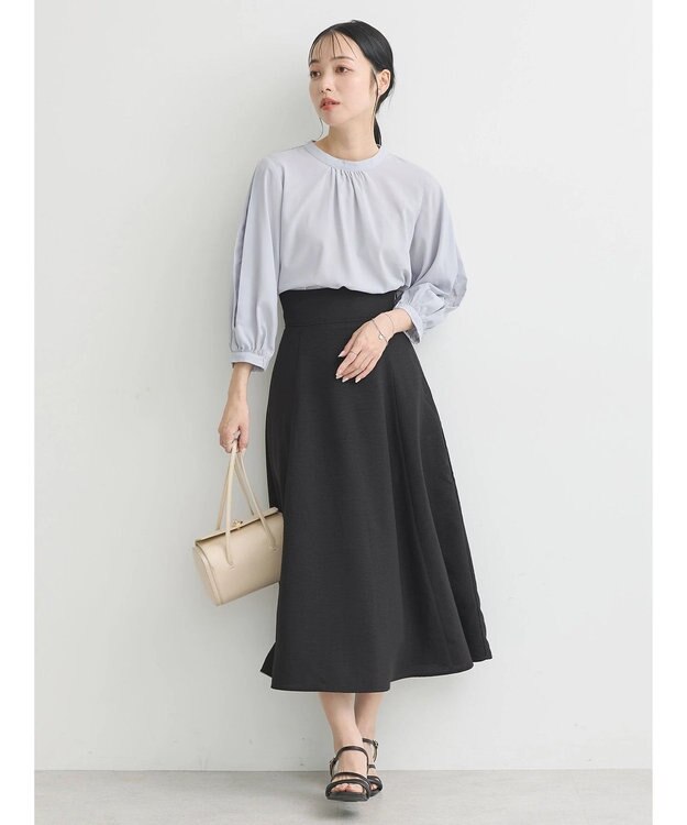 earth music&ecology レーススリーブブラウス Grayish Blue