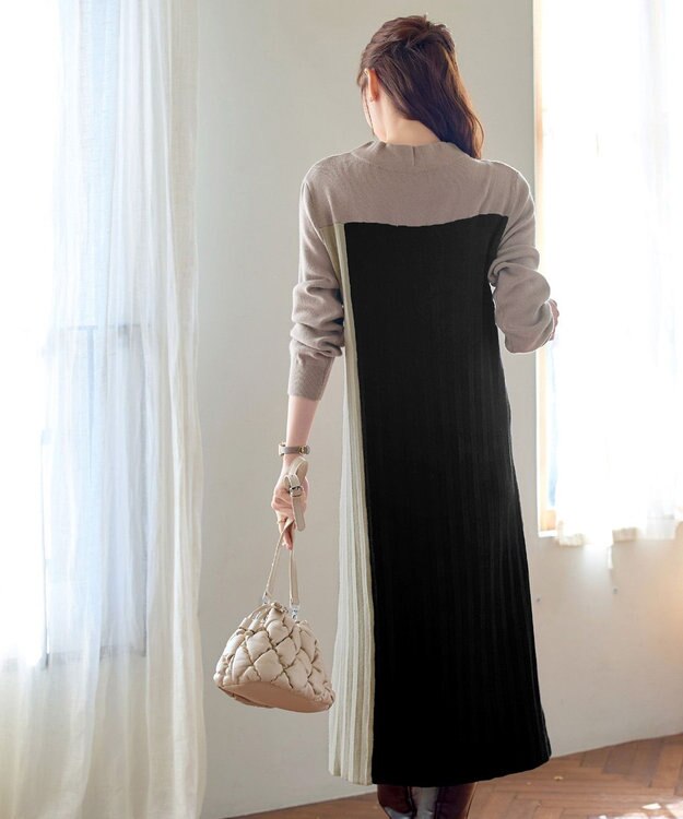 Tiaclasse 配色切替ニットワンピース ベージュ