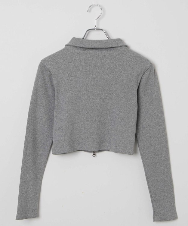 WEGO ワンポイント刺繍WZIP長袖トップス 杢グレー