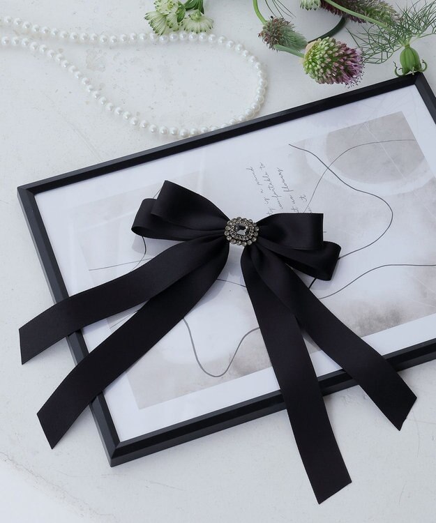 Tiaclasse サテンリボンバレッタ ブラックブラック