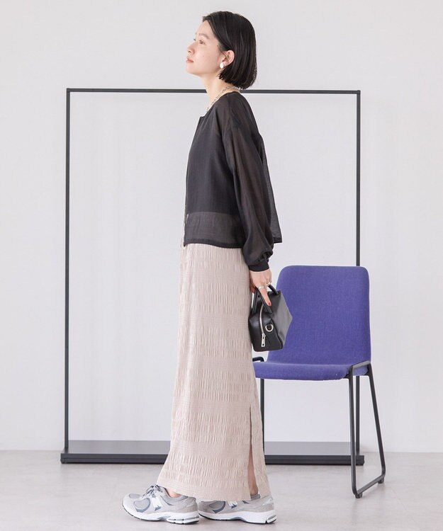 AMERICAN HOLIC 【WEB限定】ノーカラーシアーZIPブルゾン Black