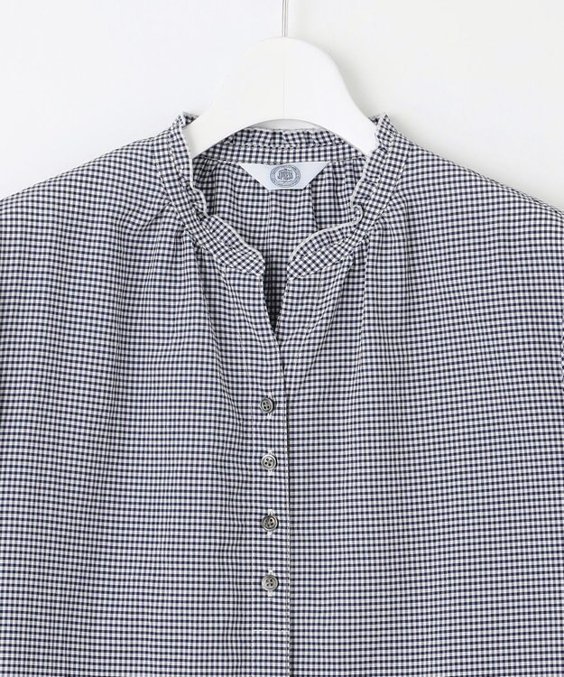 J.PRESS LADIES S 【洗える】アセVis ギンガム フリル襟 ブラウス ネイビー系3