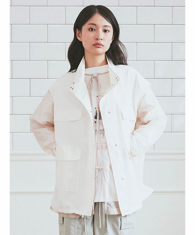 earth music&ecology ミリタリースタンドカラーベスト Off White