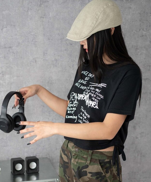 WEGO グラフィックショートサイドリボンドロストT 柄4