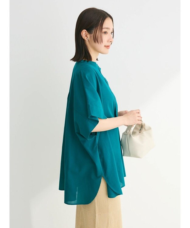 Green Parks 綿麻混ポンチョ風シャツ Blue Green