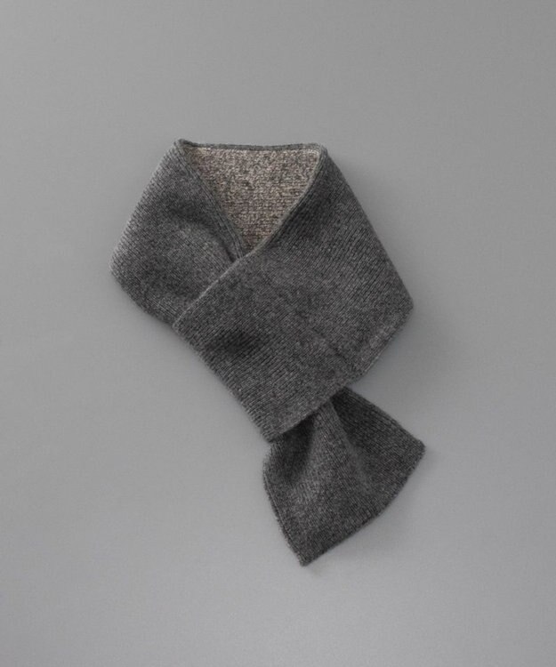 AURORA WEB限定 ウールニット リバーシブル マフラー チャコール×グレージュ