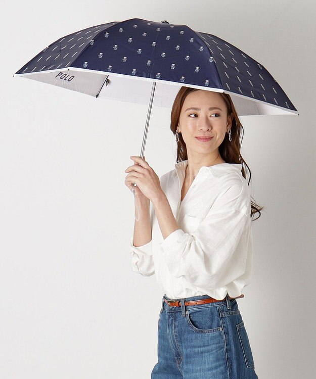 MOONBAT POLO RALPH LAUREN（ポロラルフローレン） 遮光 晴雨兼用 折りたたみ日傘 裏カラー PORO BEAR ポロベア ネイビー＆ベアＰｔ×オフ