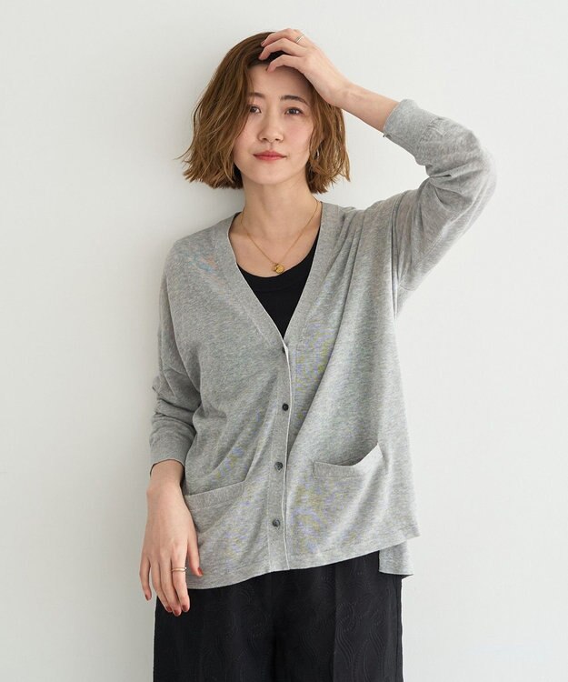 YECCA VECCA ハイゲージミドル丈Vネックカーディガン Light Gray