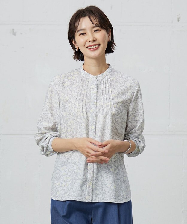 J.PRESS LADIES 【洗える】ポリエチレンスパンブロードフラワープリント ブラウス オフホワイト×イエロー系